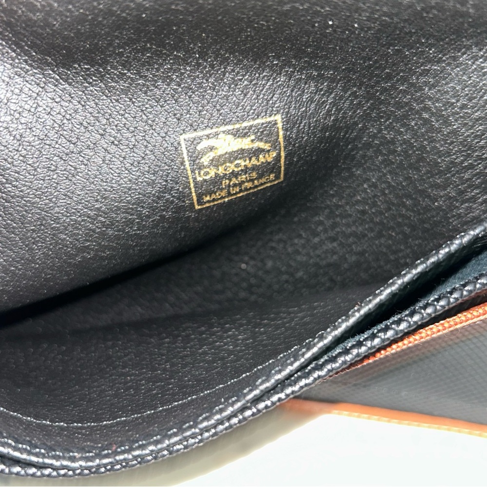 Vintage Longchamp Wallet EUC Black Diamond Cut Leather With Brown Leather Trim - Picture 6 of 7